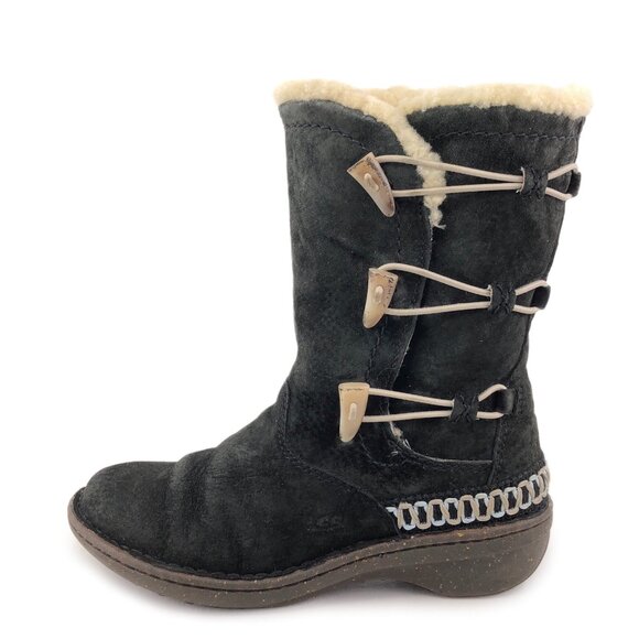 UGG Kona Black Leather Toggle Winter Boots 6 - Picture 1 of 13